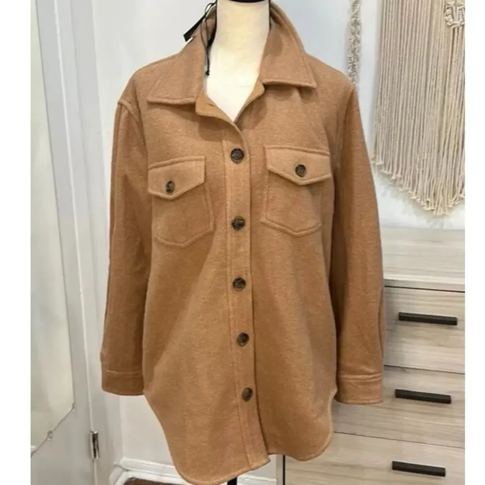 Blank NYC womens "Let's Get Lost" Fleece Blend Shacket, Large, Brown, A61 - Picture 12 of 13